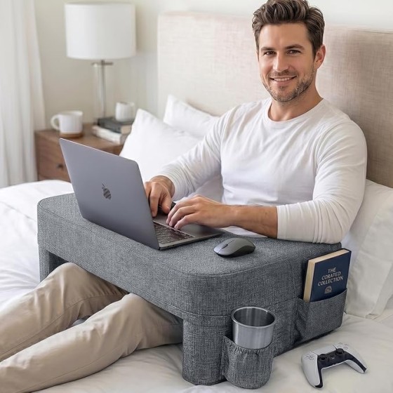 Septsun gaming reading pillow, suitable for laptops, soft lap desk pillow, ultimate lap pillow with cup holder pocket, comfortable laptop lap desk, suitable for bed, sofa, car.